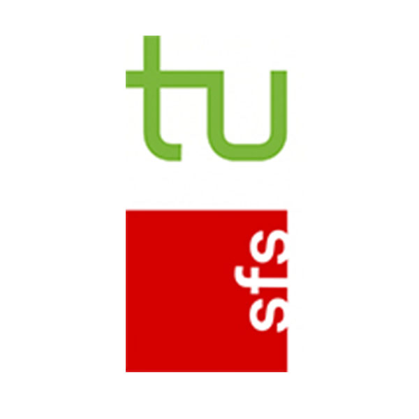 Logos der TU Dortmund und Sozialforschungsstelle: Ein t und ein u in grün sowie der Schriftzug sfs auf rotem Grund.